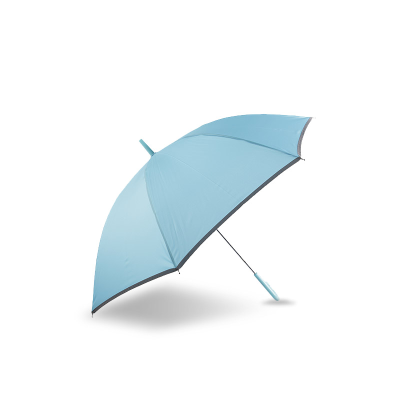 Parapluie droit petit pongé bleu clair frais, avec bande réfléchissante-0E6B0037