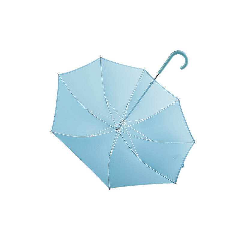 Parapluie droit petit pongé bleu clair frais, avec bande réfléchissante-0E6B0037