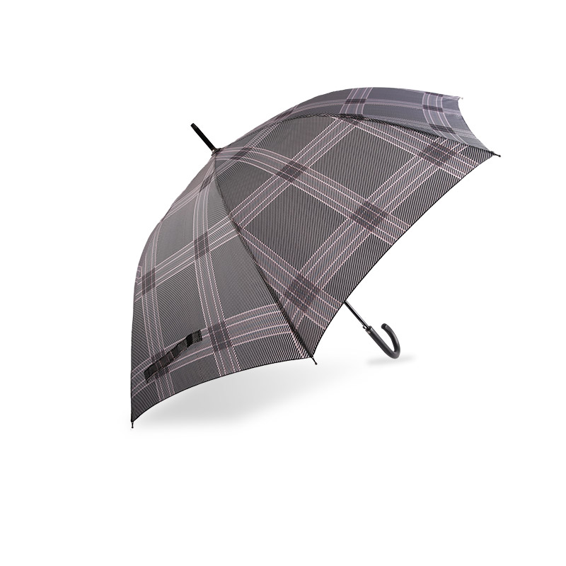 Parapluie Droit Pongé Carreaux Gris Foncé-0E6B0351 Parapluie Droit Pongé Carreaux Gris Foncé-0E6B0351